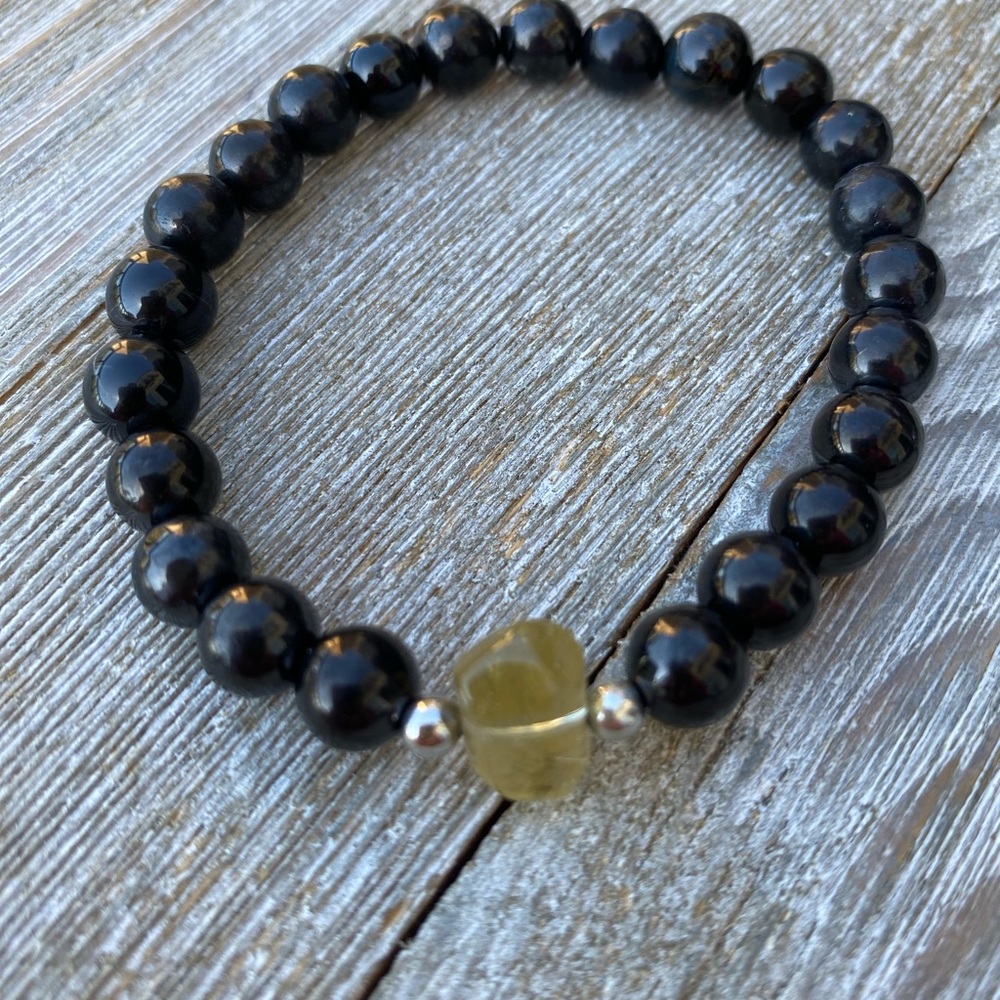 Tourmaline Black and Citrine Beaded Bracelet Gemstone
